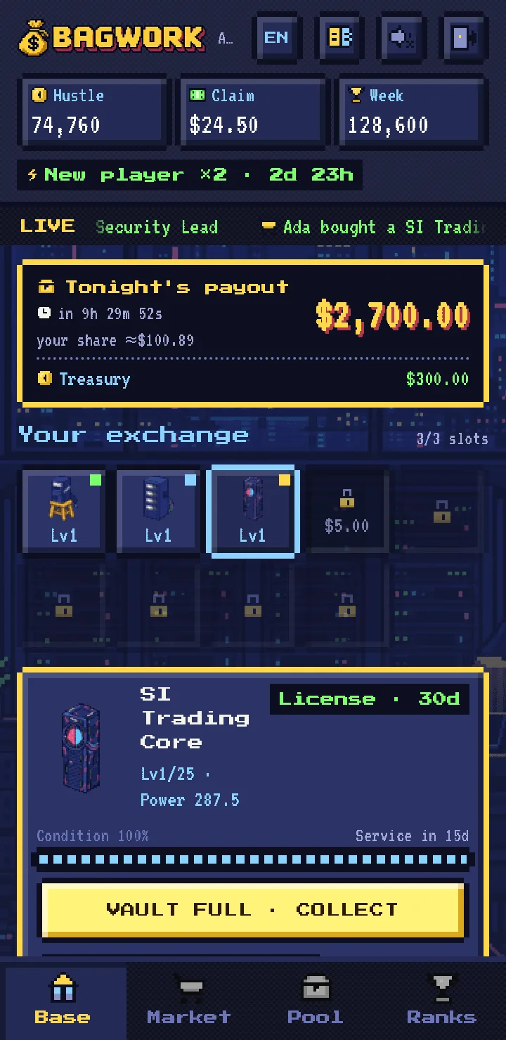 Base screen with a full vault
